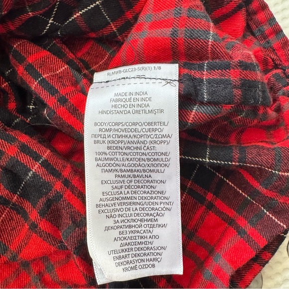 Ralph Lauren baby girl holiday flannel cotton buffalo check black red button tie - Picture 5 of 6